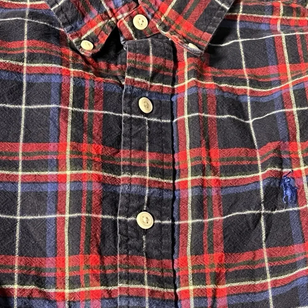 Polo Ralph Lauren Oxford Button Front Long Sleeve Shirt Mens Plaid Sz S Red Blue